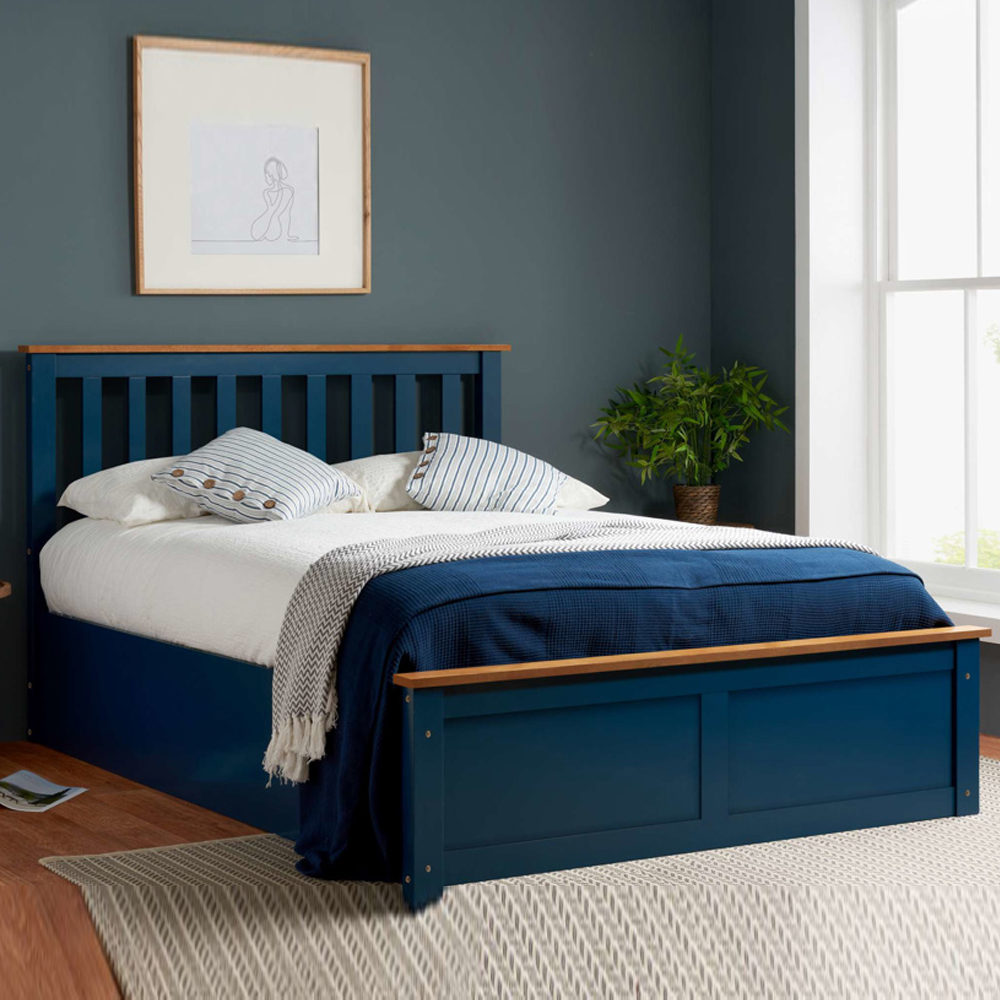 Preswick Wooden Ottoman Storage Double Bed in Navy Blue