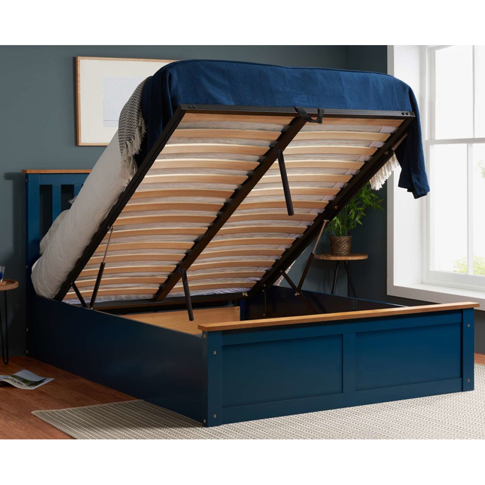 Preswick Wooden Ottoman Storage Double Bed in Navy Blue