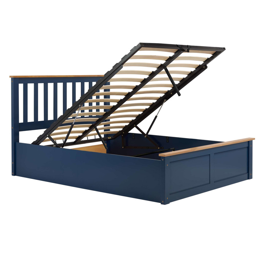 Preswick Wooden Ottoman Storage Double Bed in Navy Blue