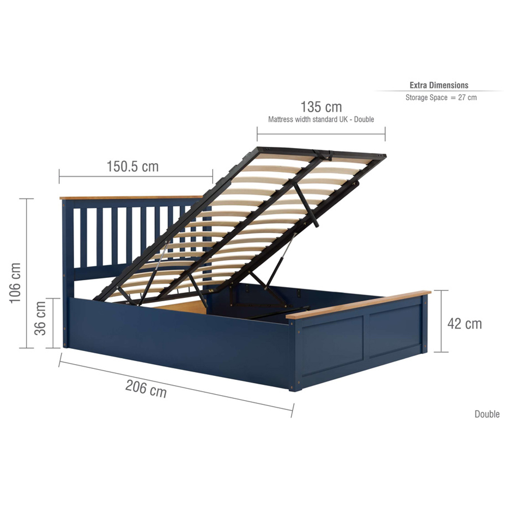 Preswick Wooden Ottoman Storage Double Bed in Navy Blue