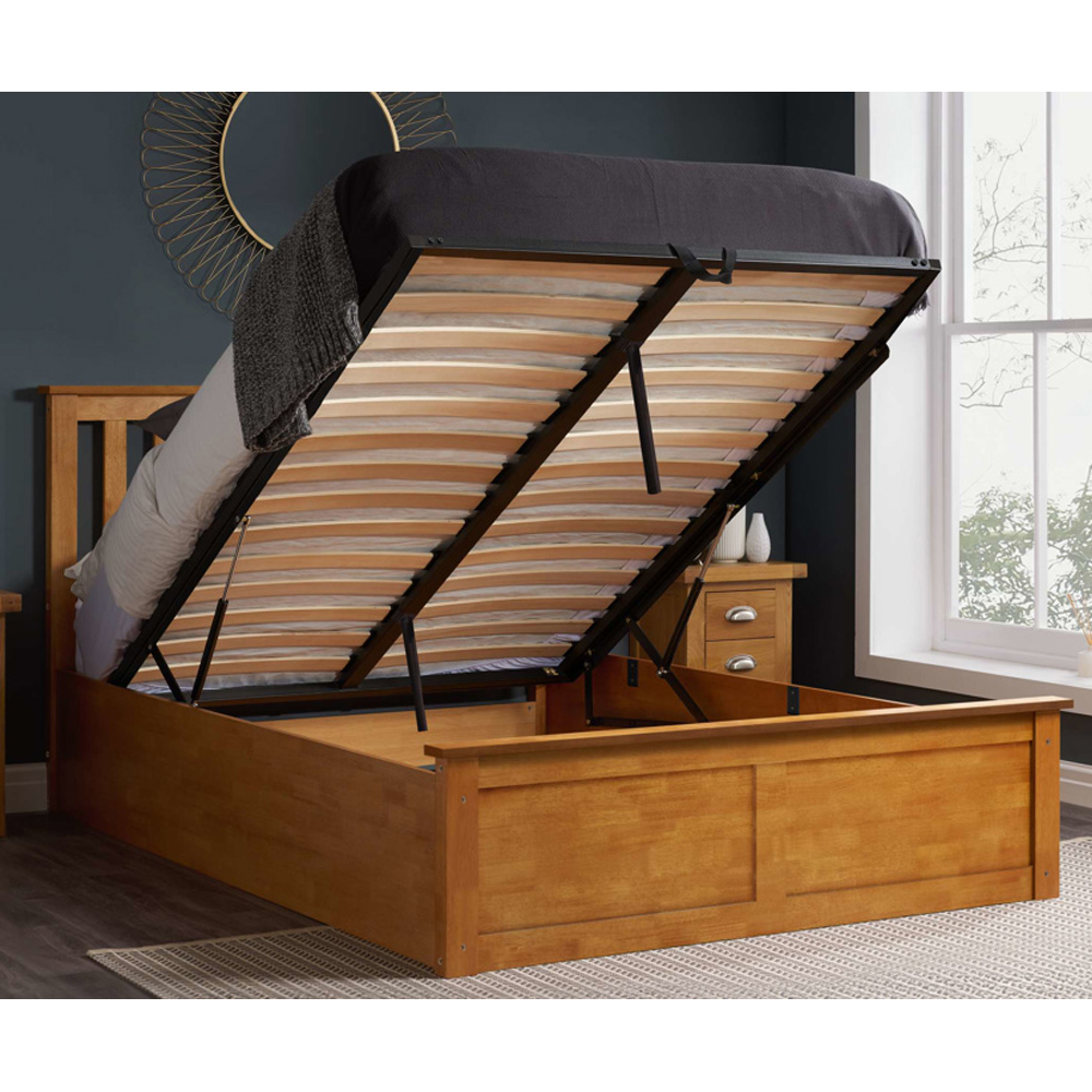 Preswick Wooden Ottoman Storage Double Bed in Oak
