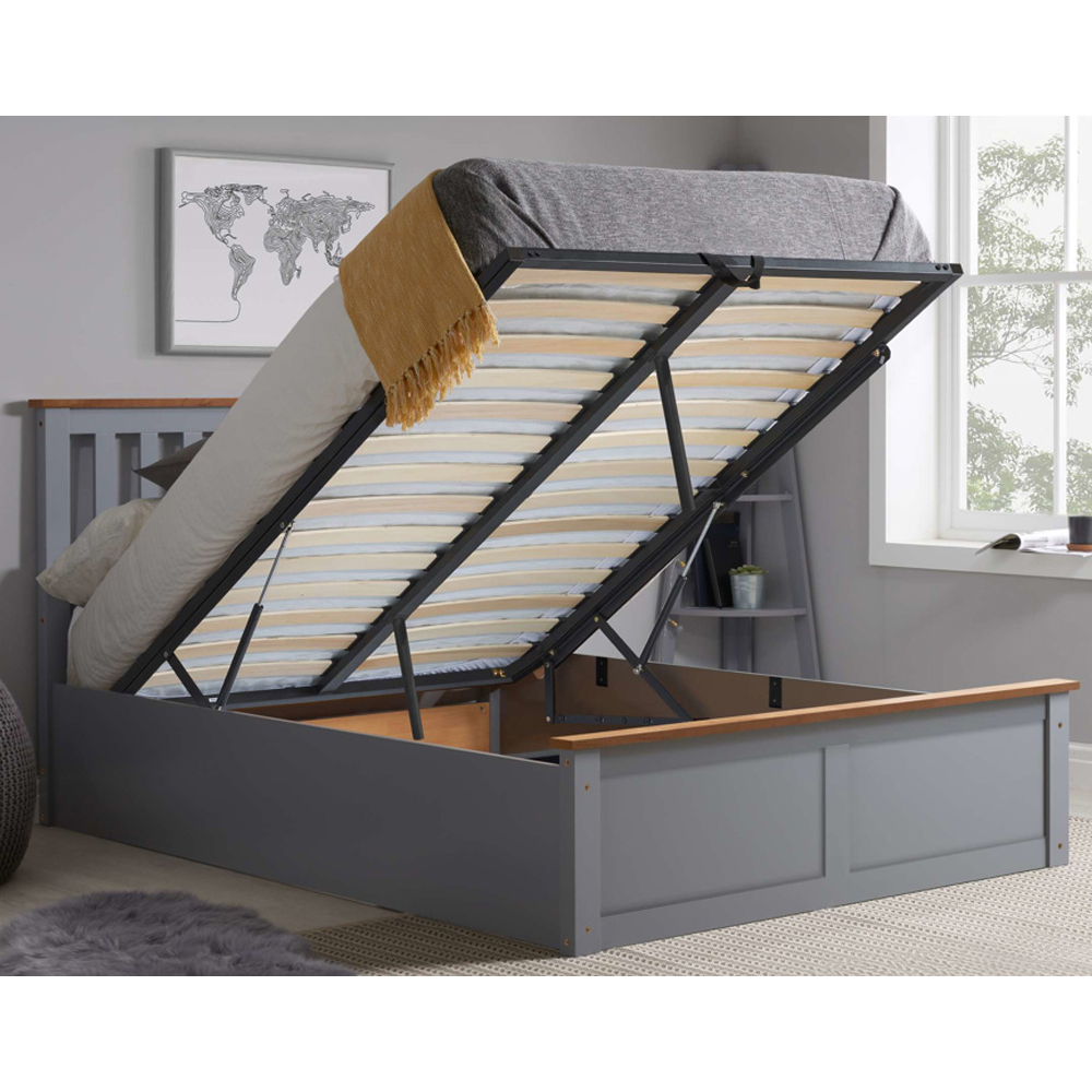 Preswick Wooden Ottoman Storage Double Bed in Stone Grey