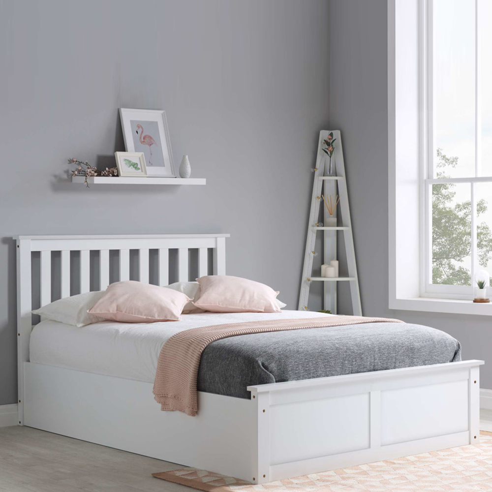 Preswick Wooden Ottoman Storage Double Bed in White