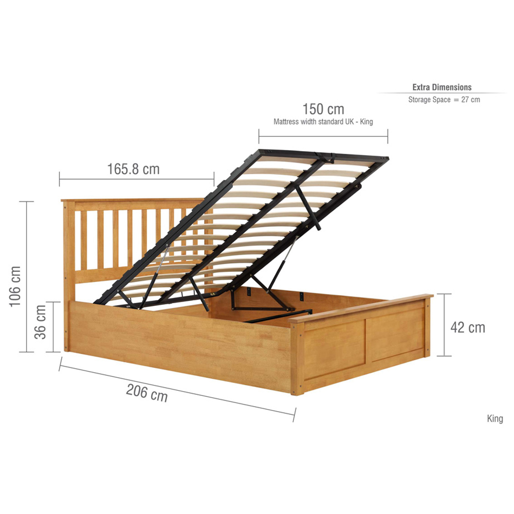 Preswick Wooden Ottoman Storage King Size Bed in Oak