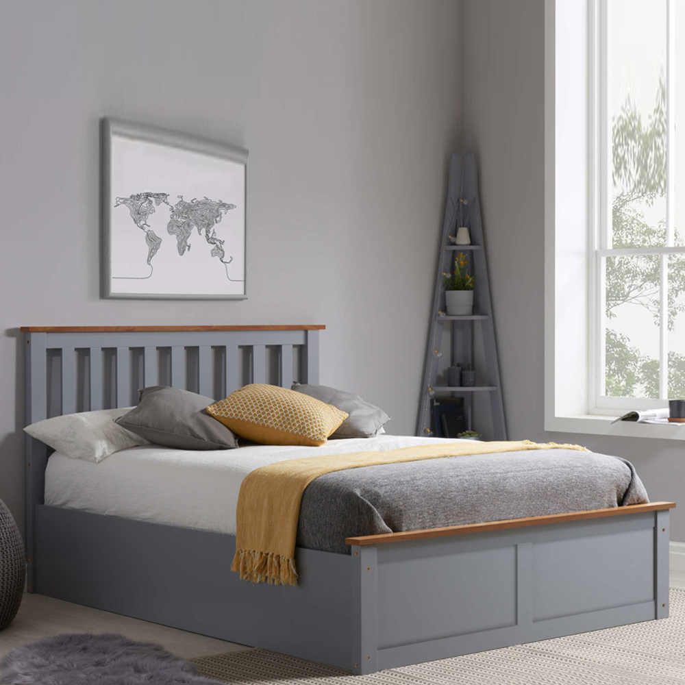 Preswick Wooden Ottoman Storage King Size Bed in Stone Grey