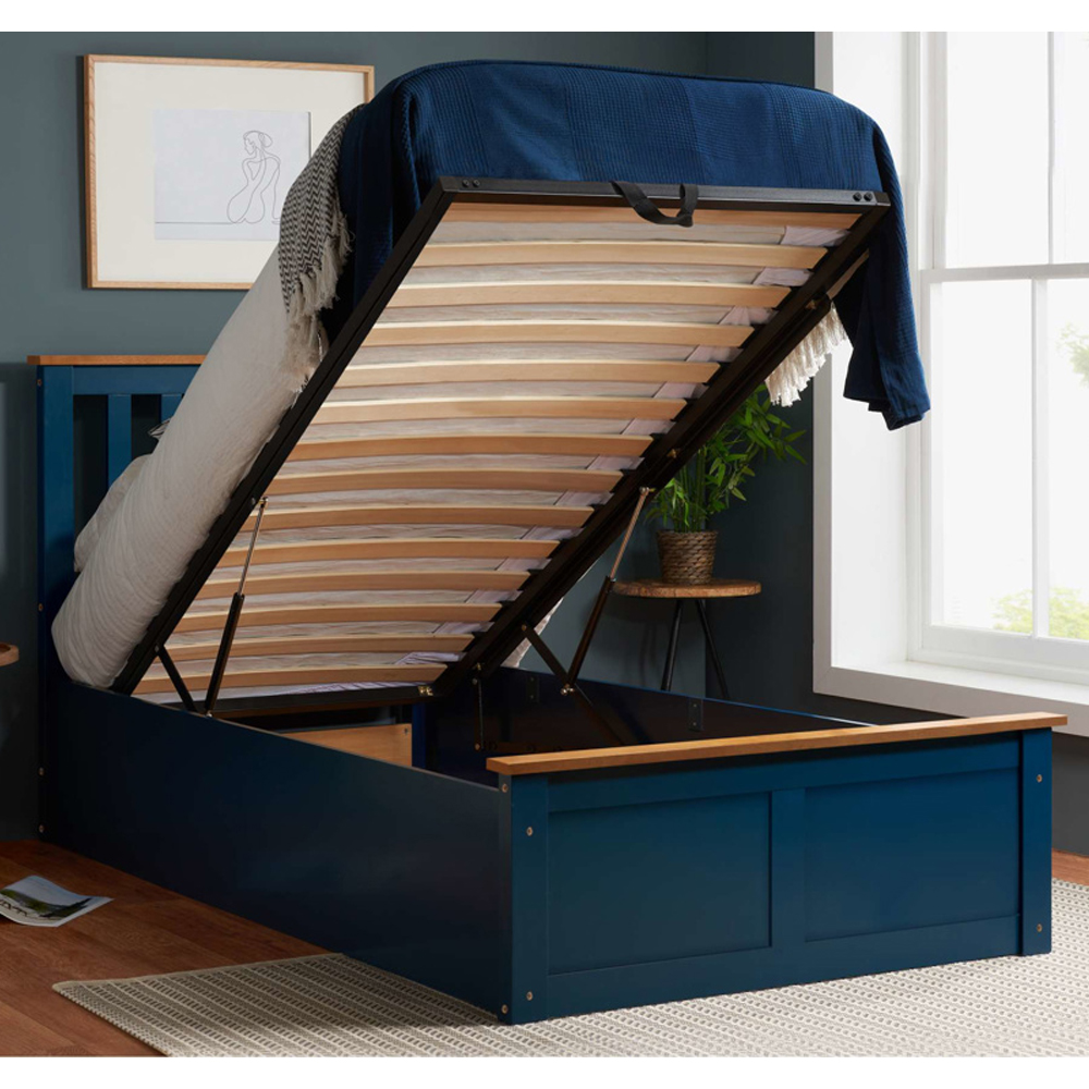 Preswick Wooden Ottoman Storage Single Bed in Navy Blue