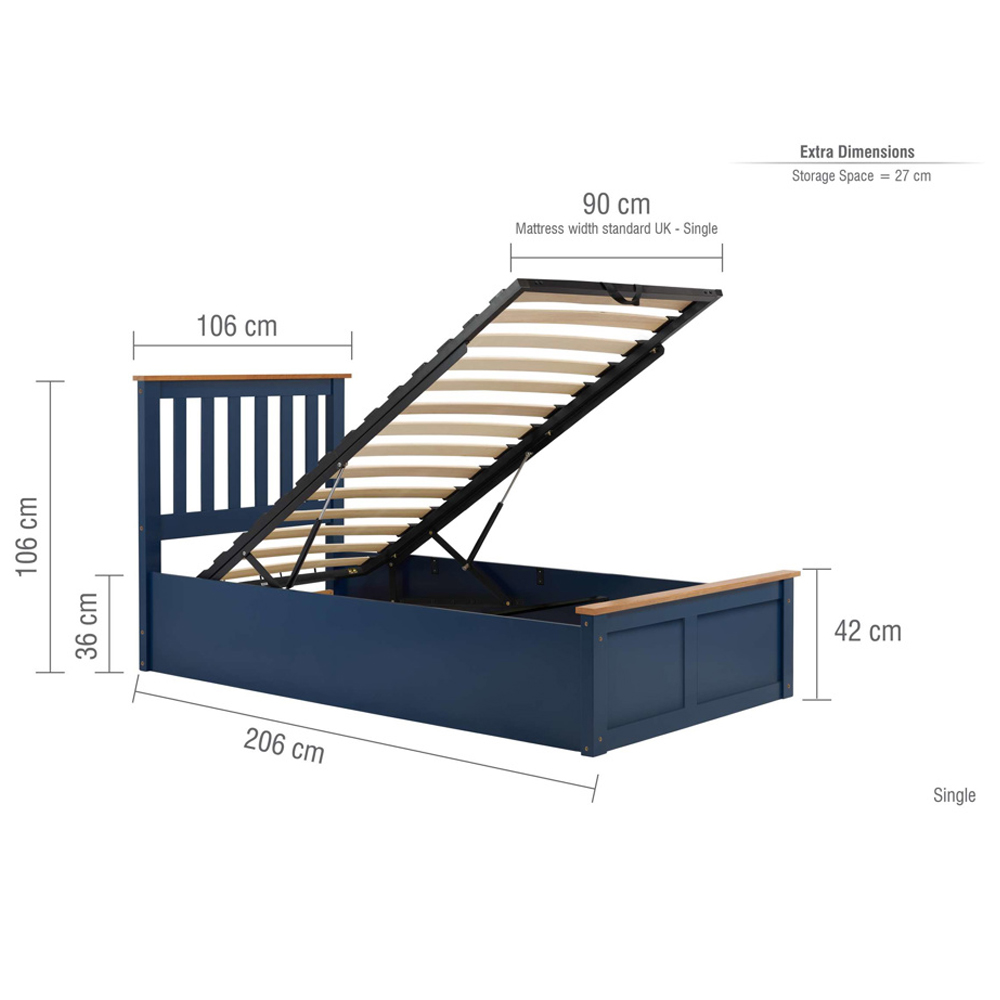 Preswick Wooden Ottoman Storage Single Bed in Navy Blue