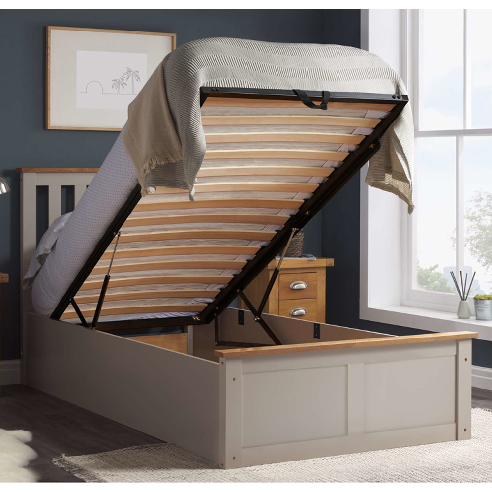 Preswick Wooden Ottoman Storage Single Bed in Pearl Grey