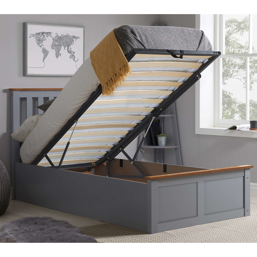 Preswick Wooden Ottoman Storage Single Bed in Stone Grey
