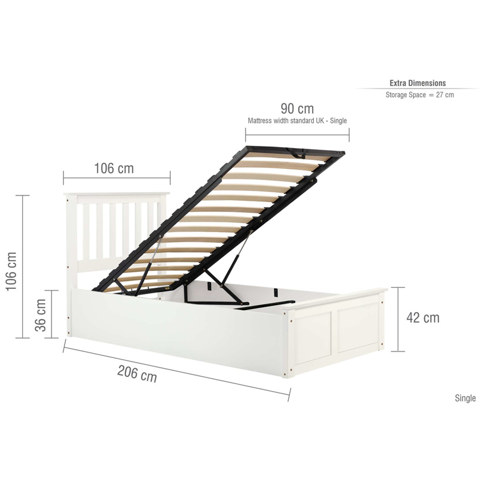 Preswick Wooden Ottoman Storage Single Bed in White
