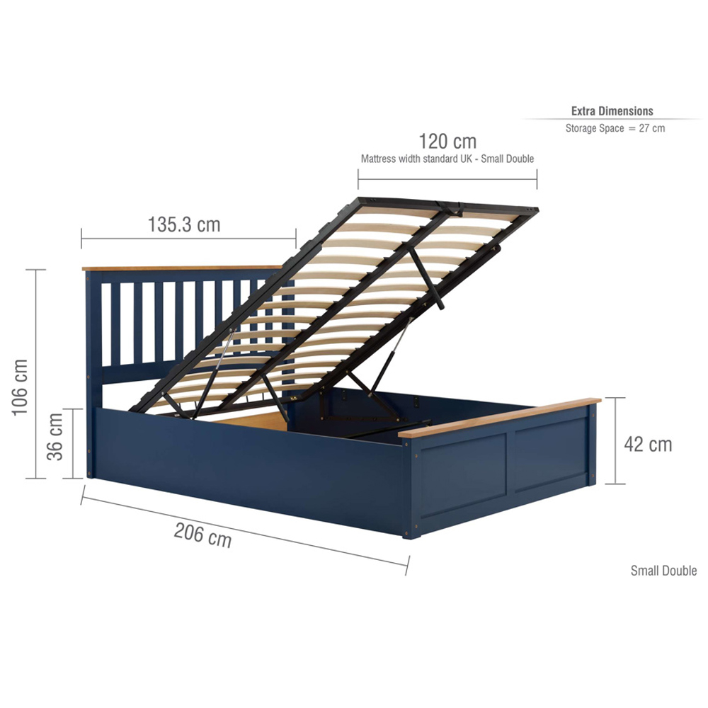Preswick Wooden Ottoman Storage Small Double Bed in Navy Blue