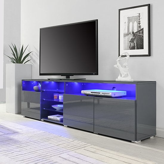 Prieto High Gloss TV Stand Sideboard In Grey With LED Lights_1