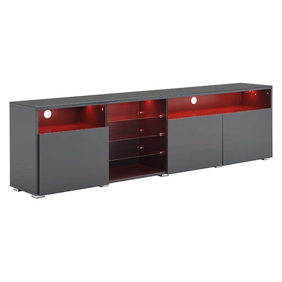 Prieto High Gloss TV Stand Sideboard In Grey With LED Lights_6