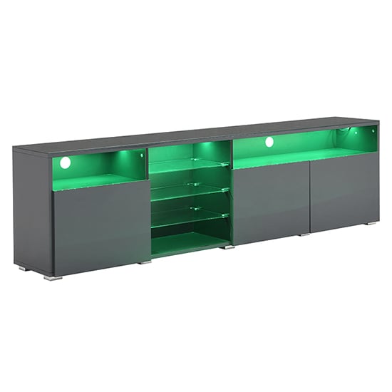 Prieto High Gloss TV Stand Sideboard In Grey With LED Lights_7