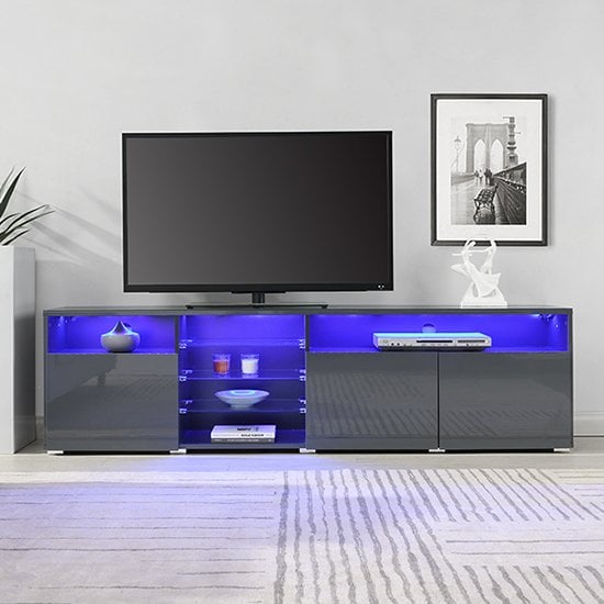 Prieto High Gloss TV Stand Sideboard In Grey With LED Lights_2