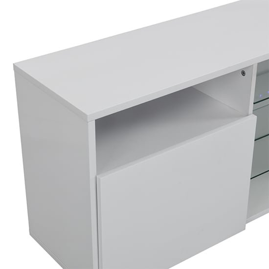 Prieto High Gloss TV Stand Sideboard In White With LED Lights