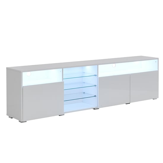Prieto High Gloss TV Stand Sideboard In White With LED Lights_7