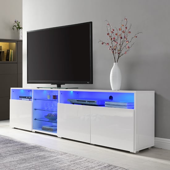 Prieto High Gloss TV Stand Sideboard In White With LED Lights_1