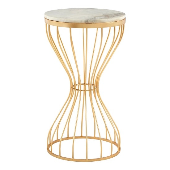 Prima Hourglass Design Marble Top Side Table With Gold Frame FiF