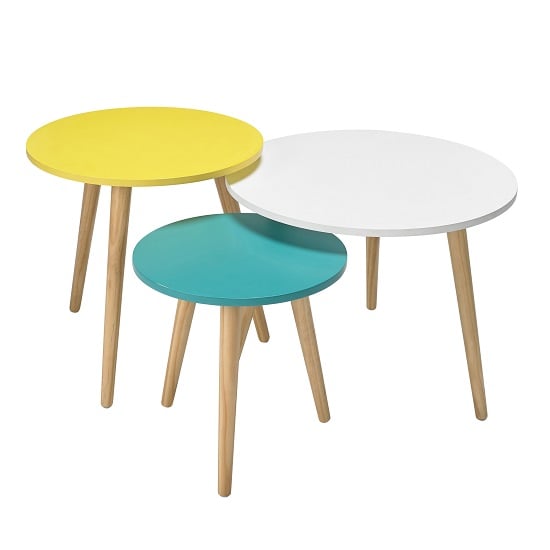 Henfield Wooden Nest of 3 Tables Round In Multicolor Furniture in Fashion