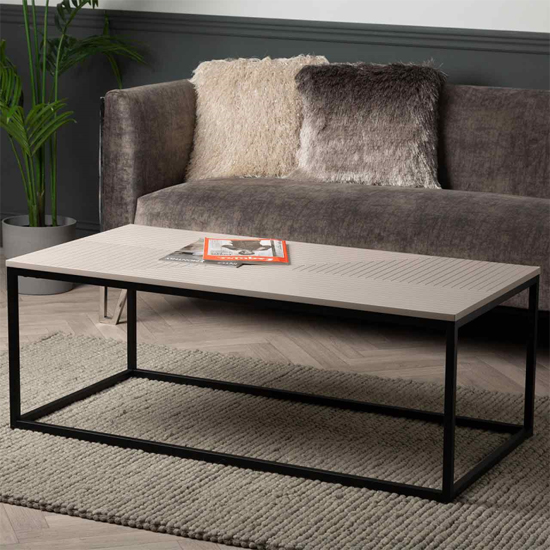 Primm Wooden Coffee Table In Summer Grey With Matte Black Frame thumbnail
