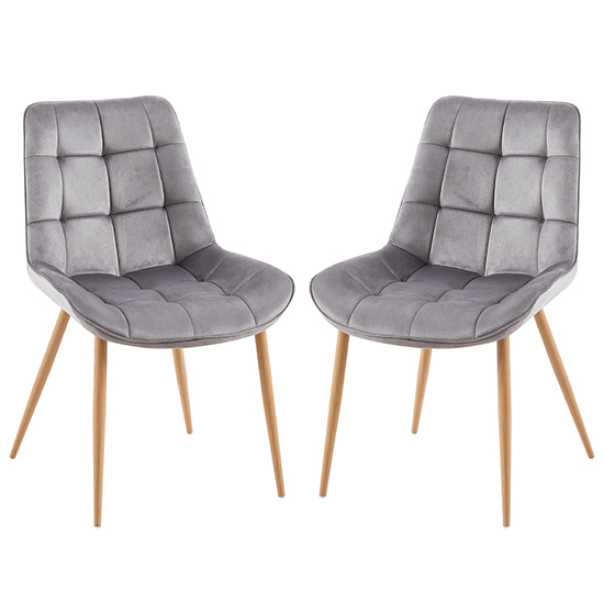 Primo Grey Fabric Dining Chairs With Oak Legs In Pair Furniture in