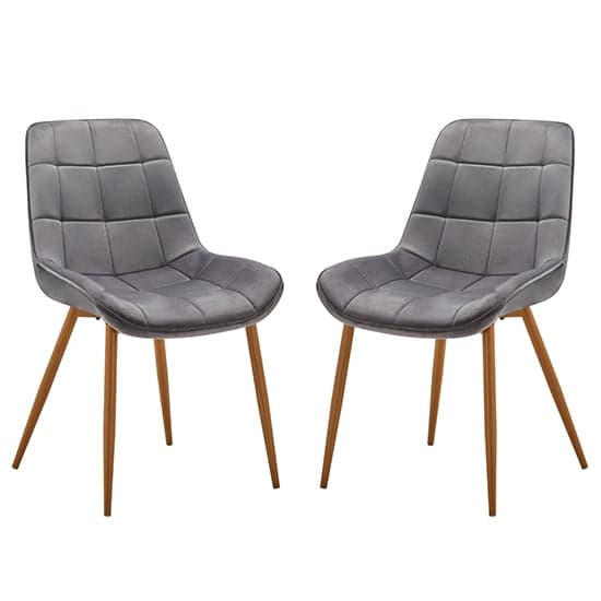 Primo Grey Fabric Dining Chairs With Oak Legs In Pair