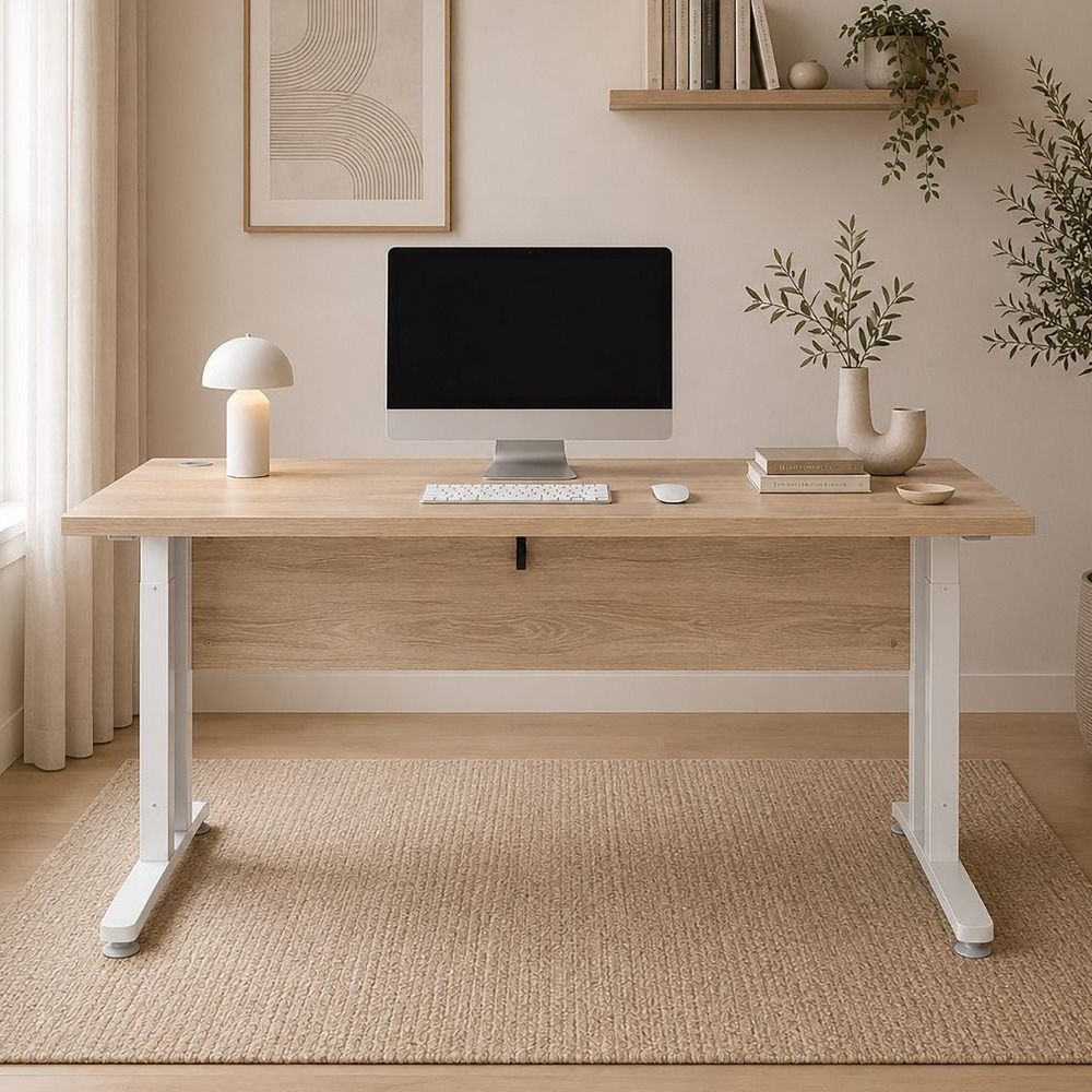 Primora Oak 150cm Wooden Laptop Desk With White Legs