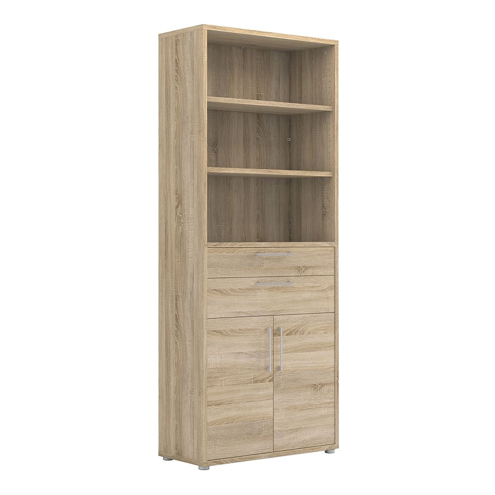 Primora Tall Wooden Office Storage Cabinet with 2 Drawers 2 Doors In Oak