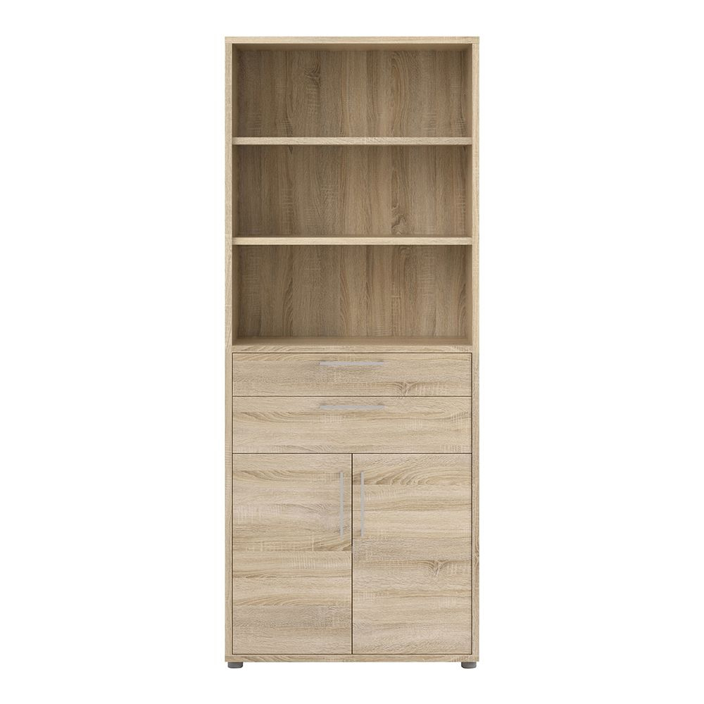 Primora Tall Wooden Office Storage Cabinet with 2 Drawers 2 Doors In Oak