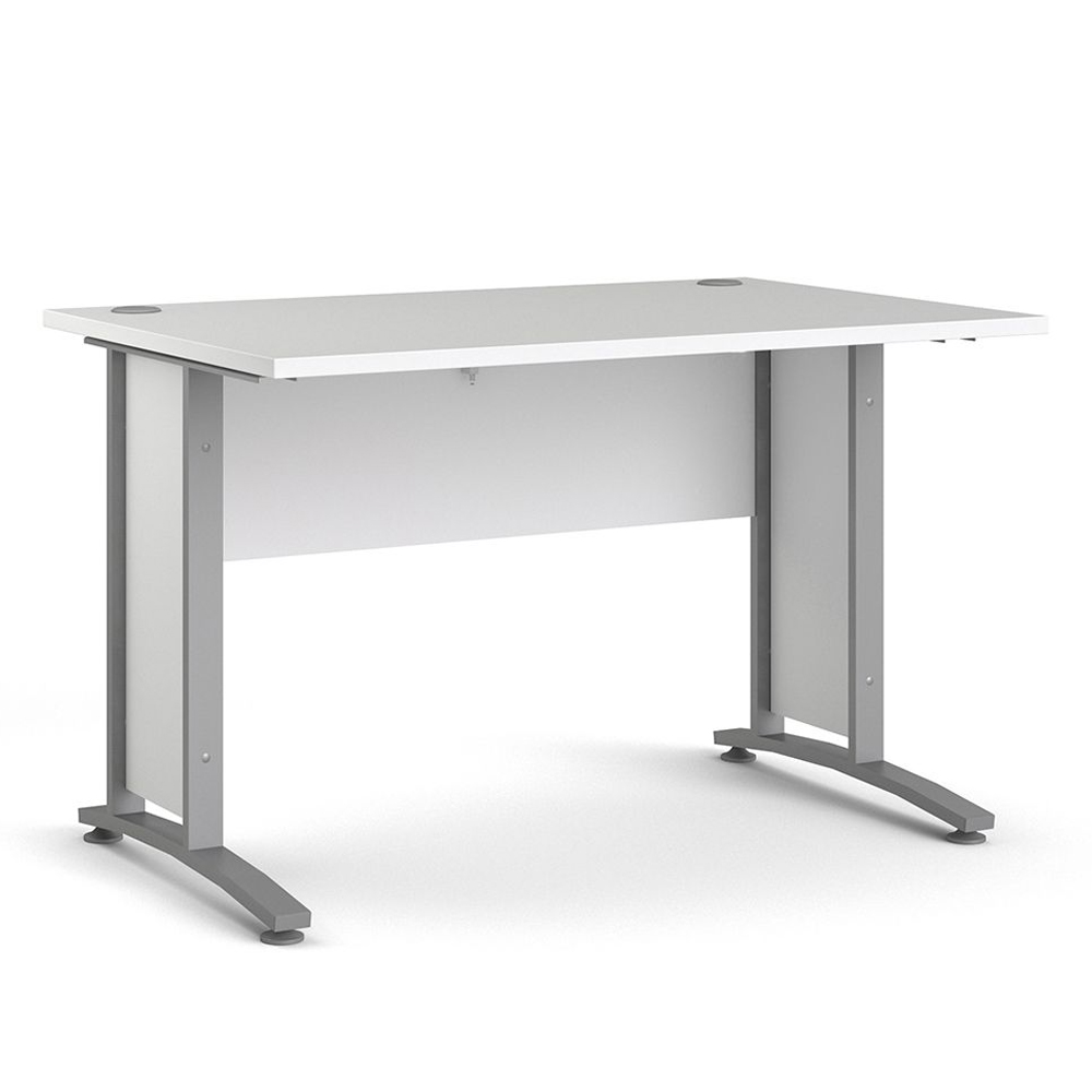 Primora White 120cm Wooden Laptop Desk With Silver Grey Legs