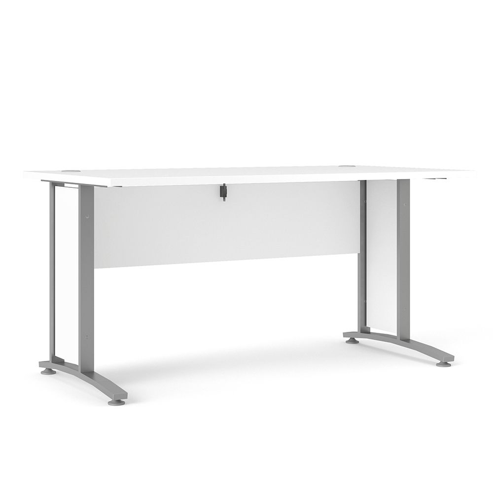 Primora White 150cm Wooden Laptop Desk With Silver Grey Legs