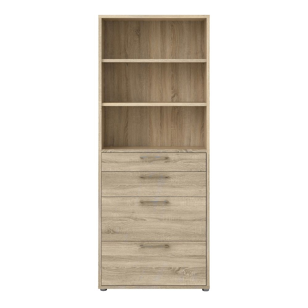 Primora Wooden Bookcase with 4 Drawers in Oak