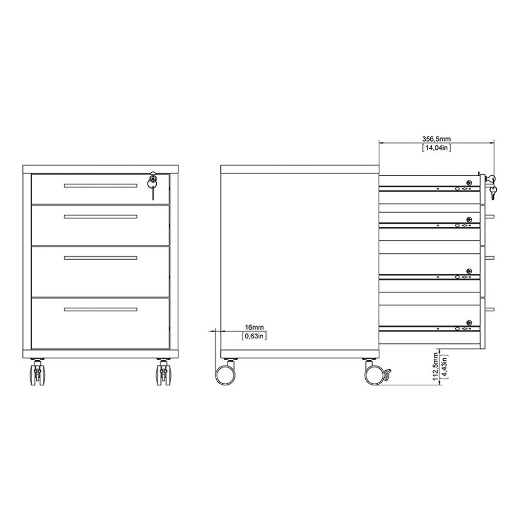 Primora Wooden Mobile Office Pedestal With 4 Drawers In Oak