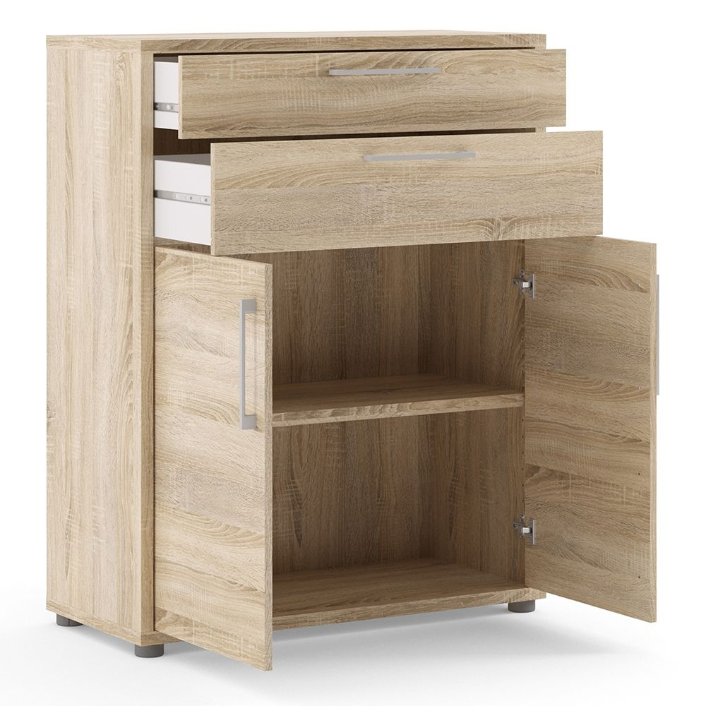 Primora Wooden Office Storage Cabinet with 2 Doors 2 Drawers In Oak