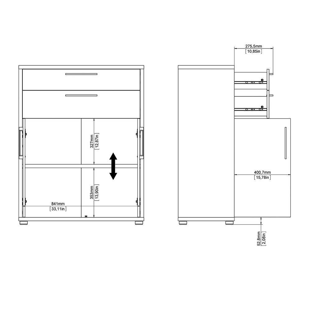 Primora Wooden Office Storage Cabinet with 2 Doors 2 Drawers In Oak