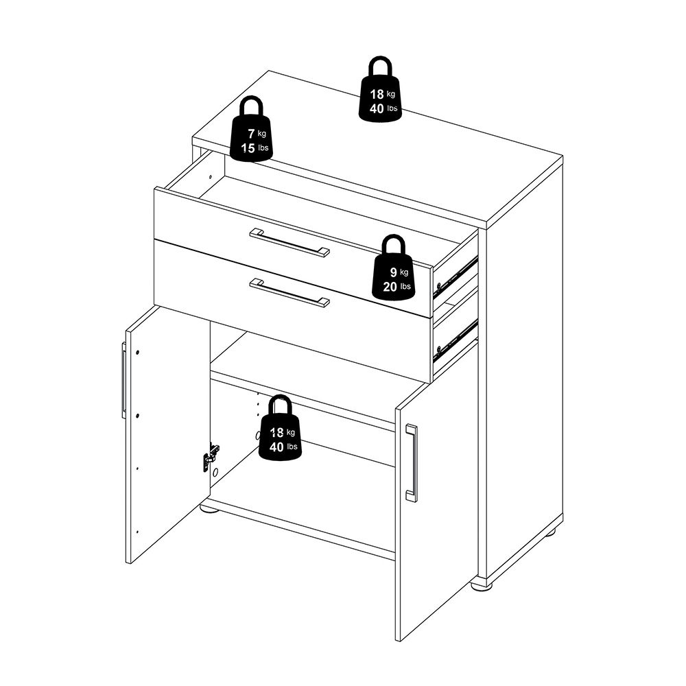 Primora Wooden Office Storage Cabinet with 2 Doors 2 Drawers In Oak