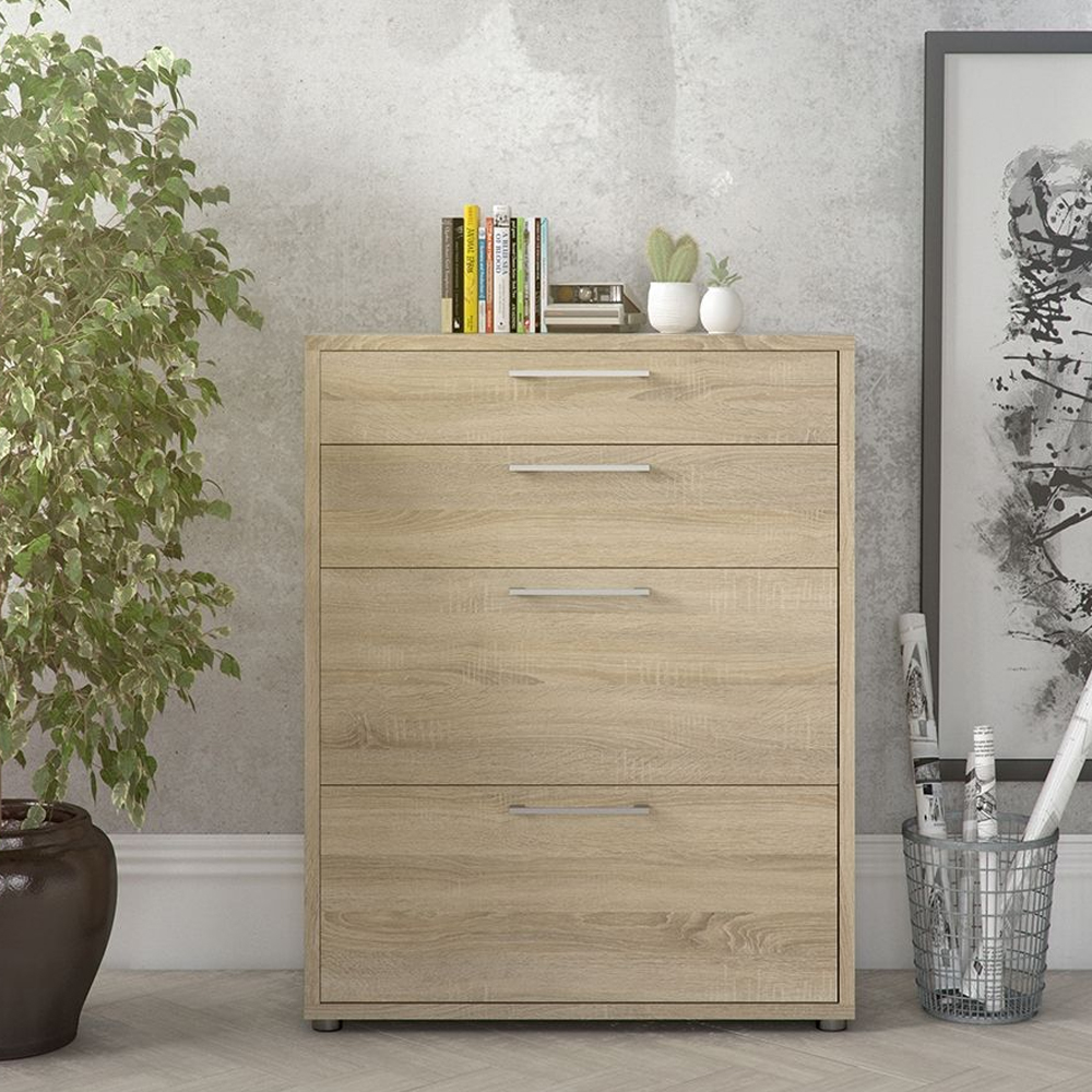 Primora Wooden Office Storage Cabinet with 4 Drawers In Oak