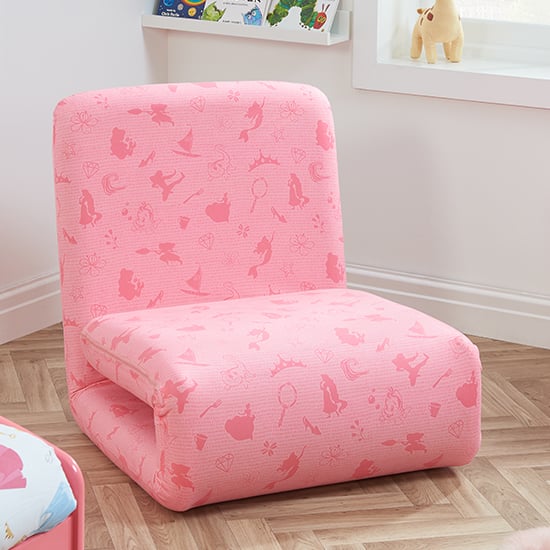 Product photograph of Princess Childrens Fabric Fold Out Bed Chair In Pink from Furniture in Fashion