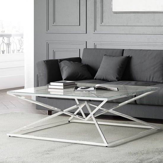 Product photograph of Penrith Glass Coffee Table With Polished Stainless Steel Base from Furniture in Fashion