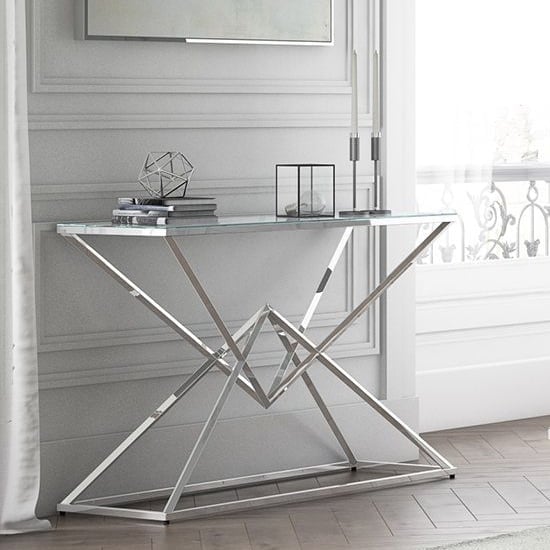 Penrith Glass Console Table With Polished Stainless Steel Base