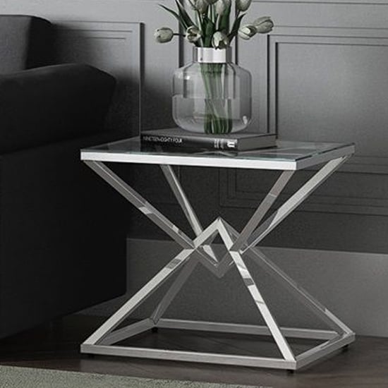 Photo of Penrith glass side table with polished stainless steel base