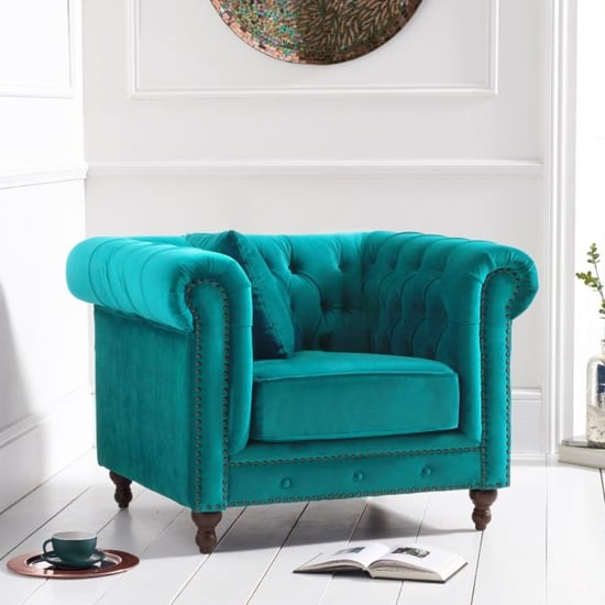 Propus Plush Fabric Lounge Chaise Armchair In Teal