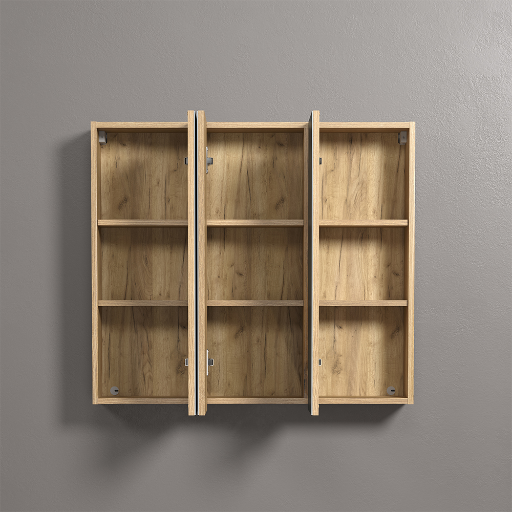 Provence Large Wooden Wall Mounted Bathroom Mirror Cabinet in Evoke Oak
