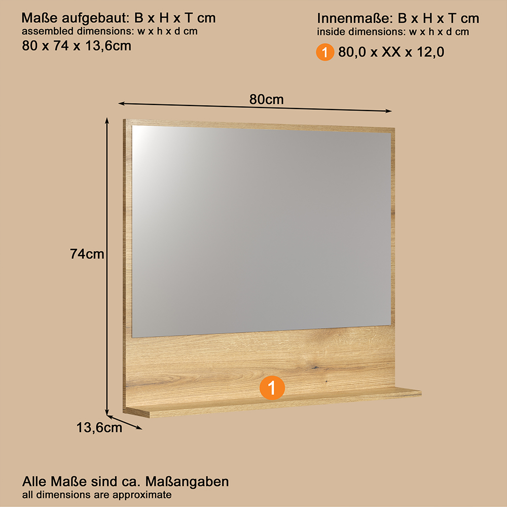Provence Large Wooden Wall Mounted Bathroom Wall Mirror in Evoke Oak