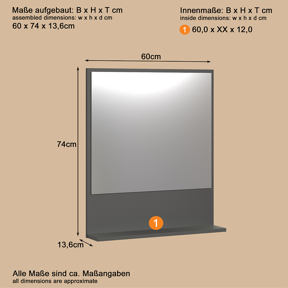 Provence Small Wooden Wall Mounted Bathroom Mirror in Anthracite and Evoke Oak
