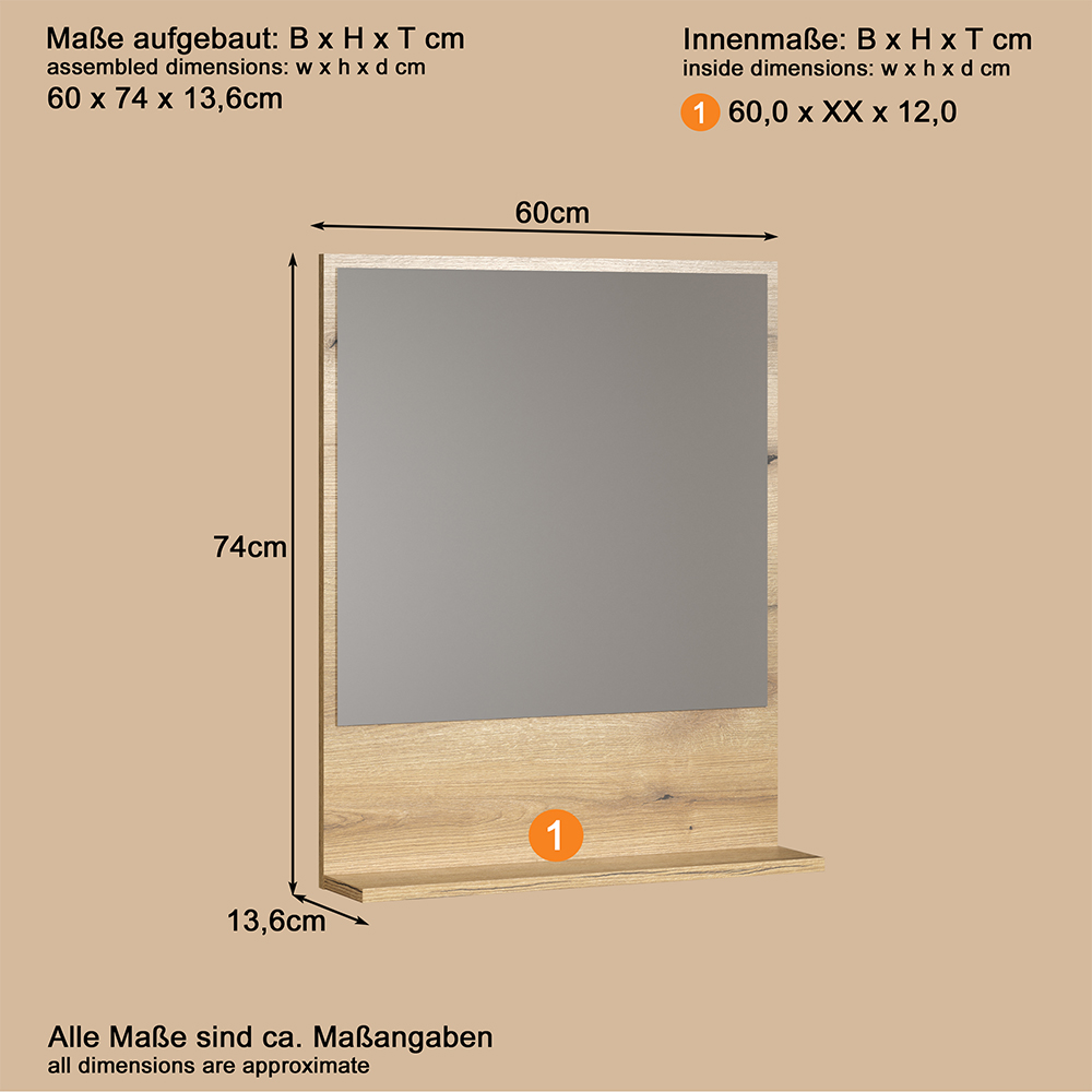 Provence Small Wooden Wall Mounted Bathroom Wall Mirror in Evoke Oak