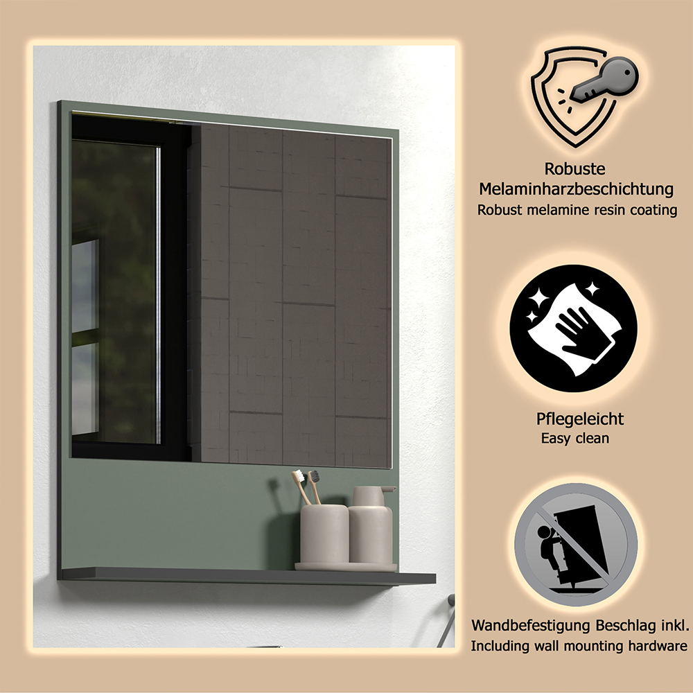 Provence Small Wooden Wall Mounted Bathroom Wall Mirror in Green