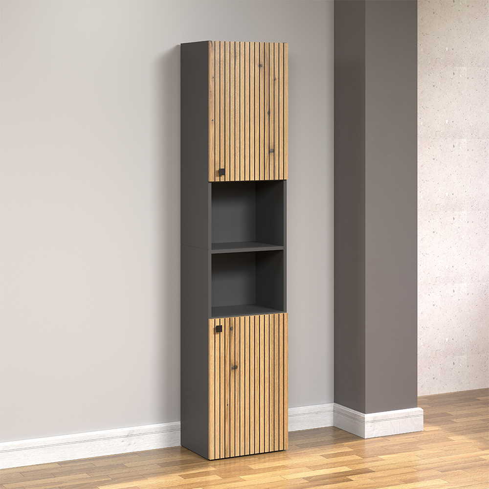 Provence Tall Wooden Bathroom Storage Cabinet in Anthracite and Evoke Oak