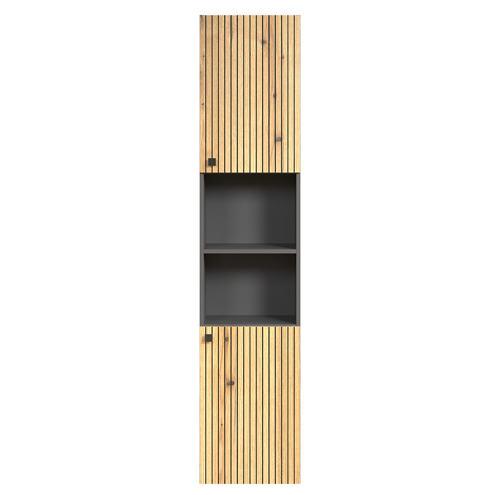 Provence Tall Wooden Bathroom Storage Cabinet in Anthracite and Evoke Oak